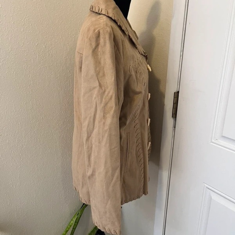 Susan Graver Tan Button-Front Jacket with Whipstitch Trim - Picture 3 of 5